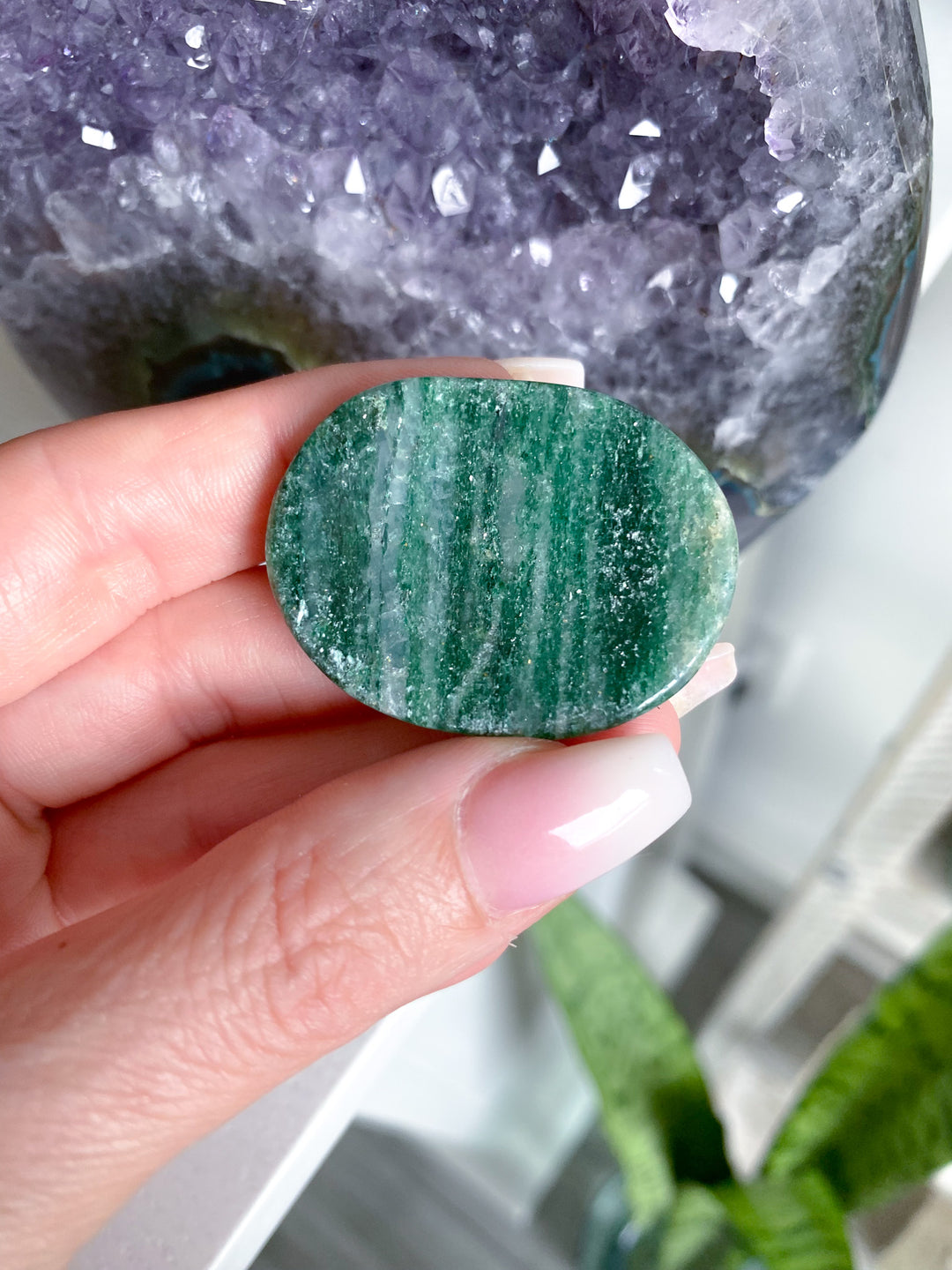 Green Aventurine Worry Stone with Quartz