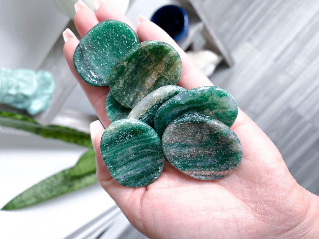 Green Aventurine Worry Stone with Quartz