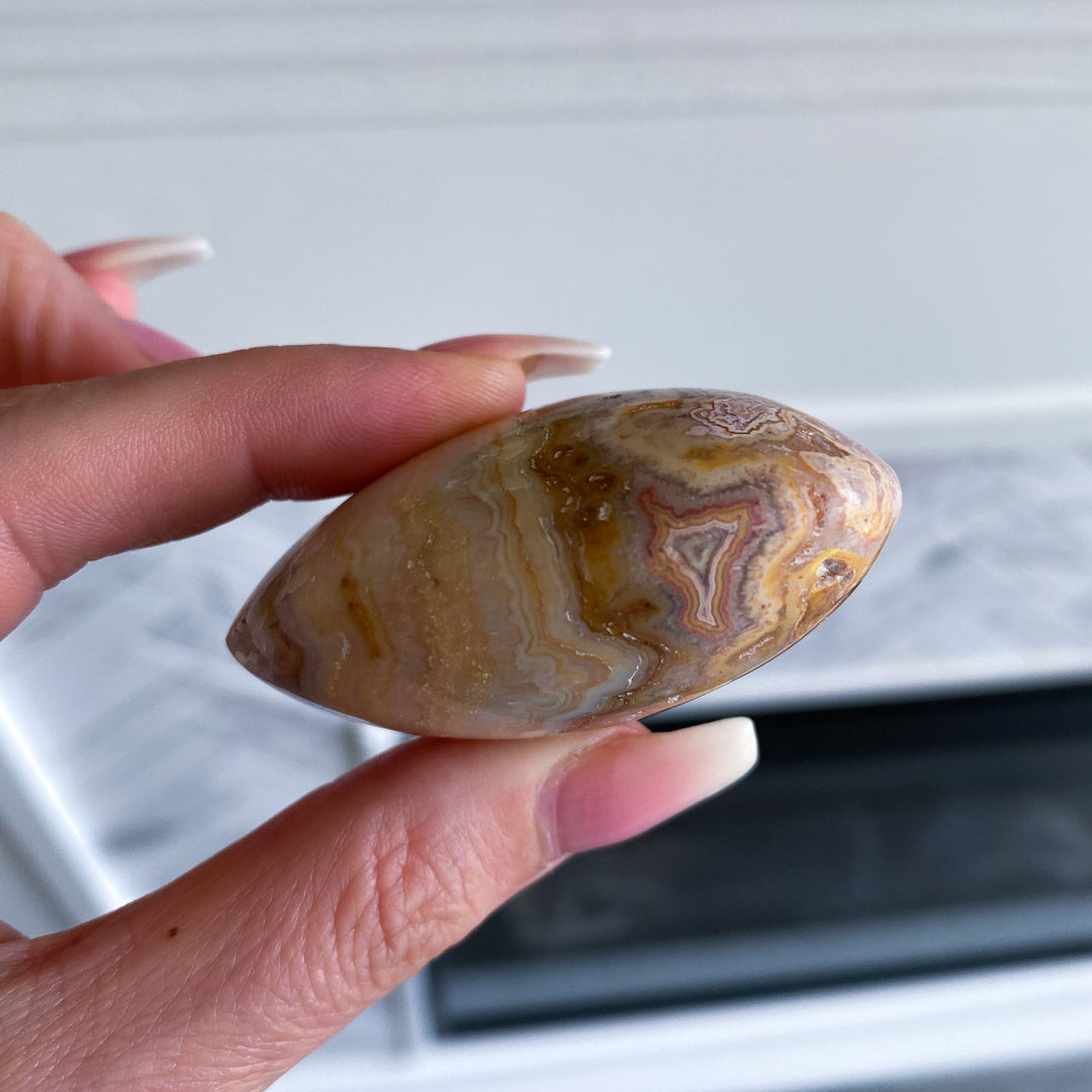 Crazy Lace Agate Puffy Heart Carving