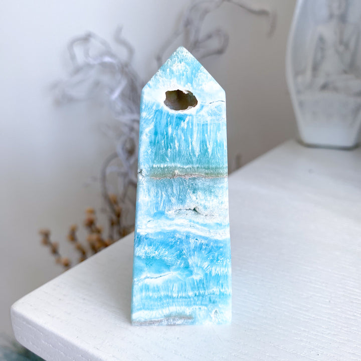 Blue Aragonite Tower #1 w/ Window