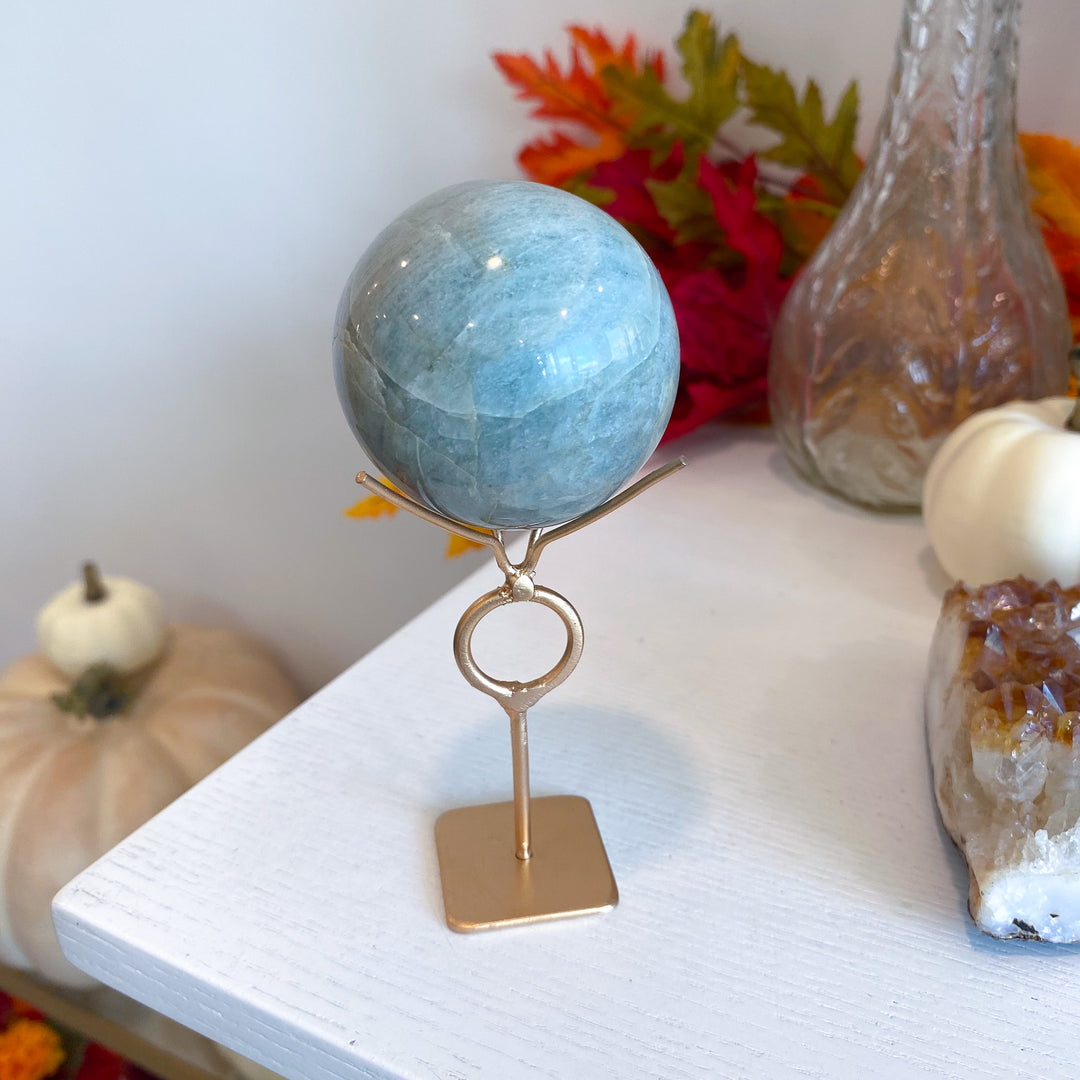 Aquamarine Sphere on Stand 