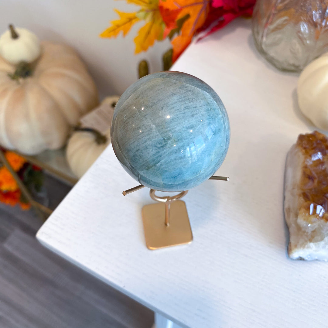 Aquamarine Sphere on Stand 