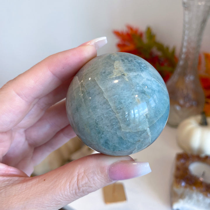 Aquamarine Sphere on Stand 