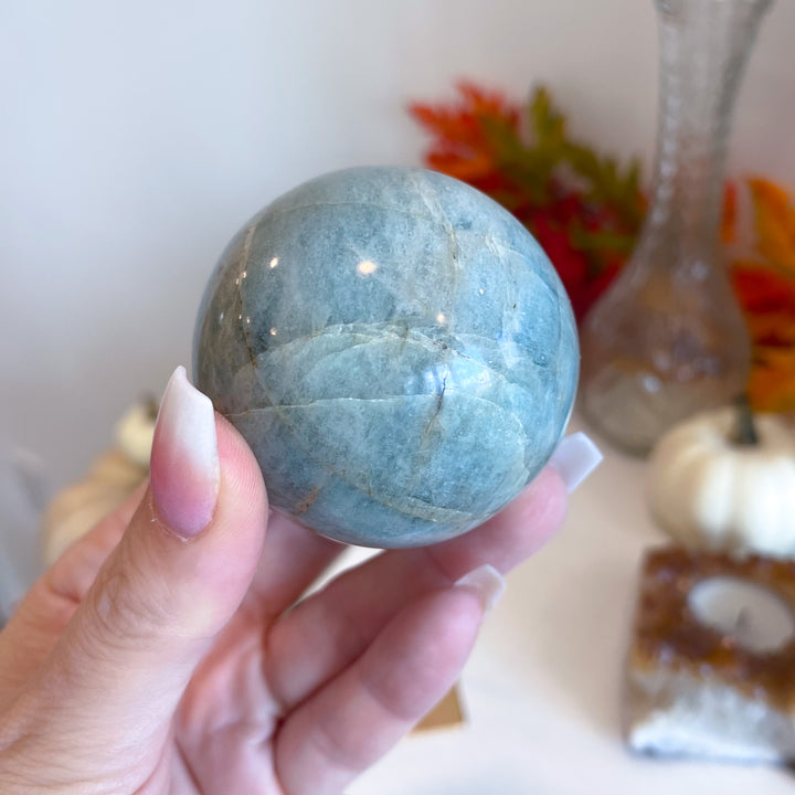 Aquamarine Sphere on Stand 