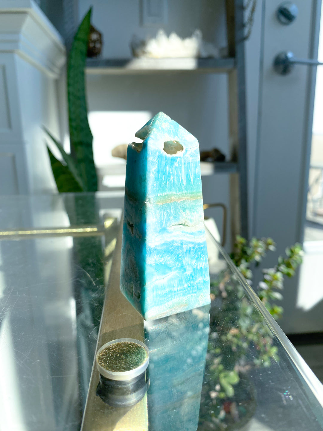 Blue Aragonite Tower #1 w/ Window