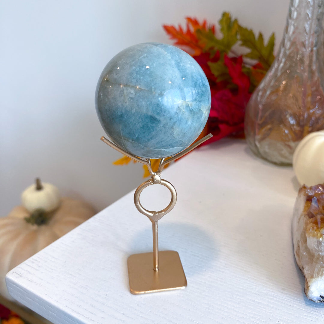 Aquamarine Sphere on Stand 