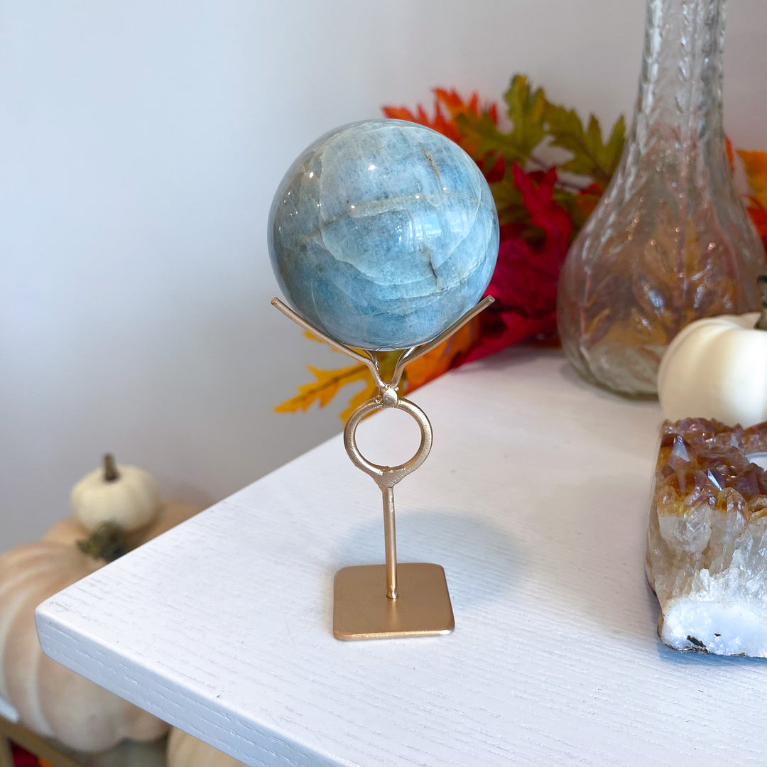 Aquamarine Sphere on Stand 