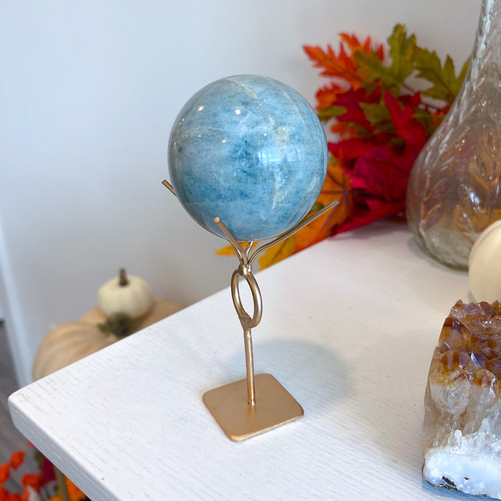 Aquamarine Sphere on Stand 