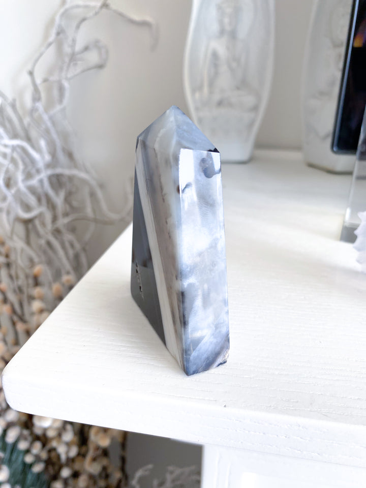 Black Agate Standing Slice Tower #1