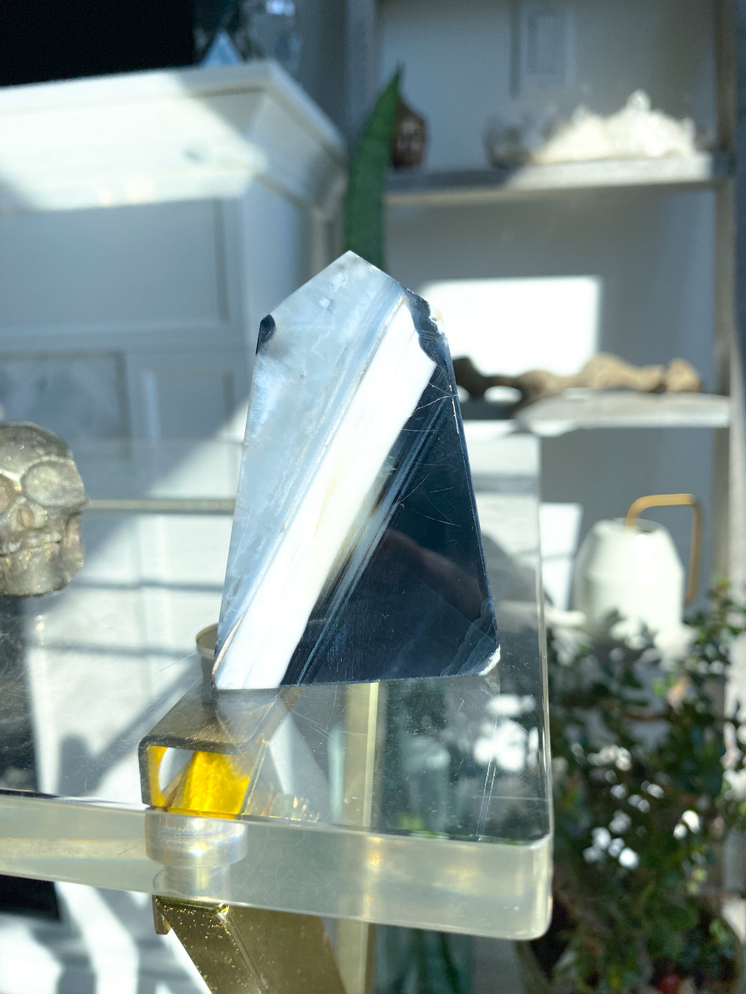 Black Agate Standing Slice Tower #1