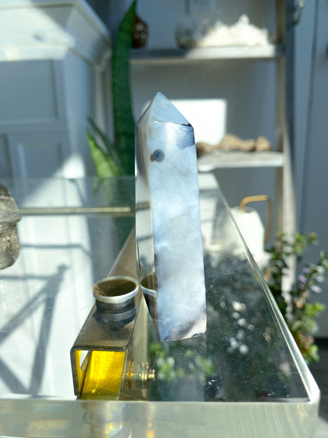 Black Agate Standing Slice Tower #1