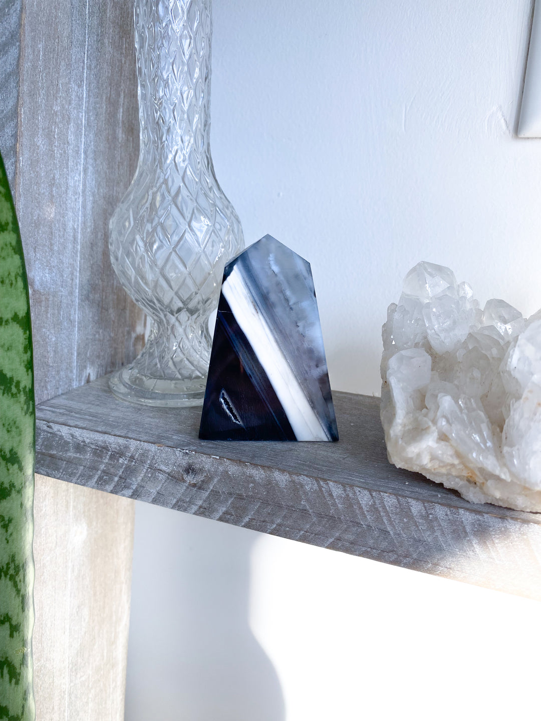 Black Agate Standing Slice Tower #1