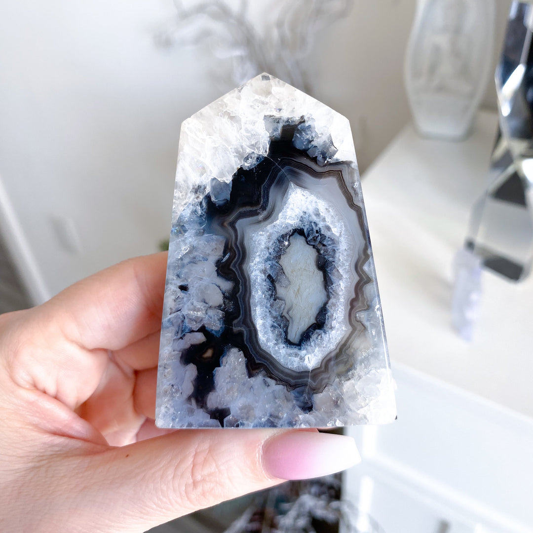 Black Agate Standing Slice Tower #2