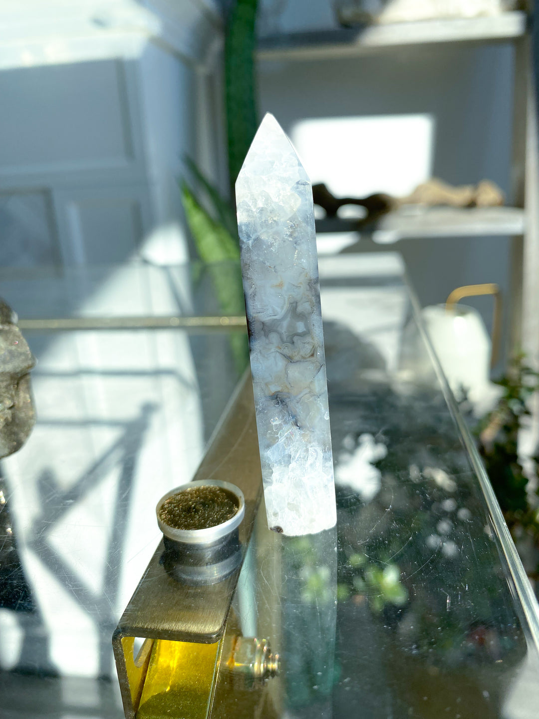 Black Agate Standing Slice Tower #2