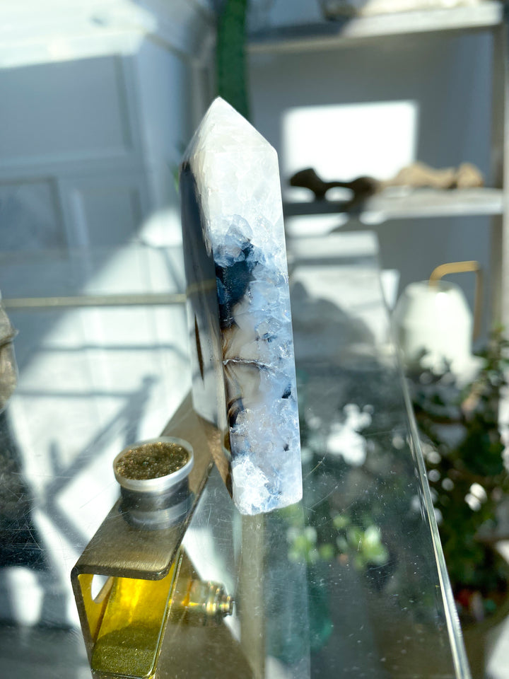Black Agate Standing Slice Tower #2