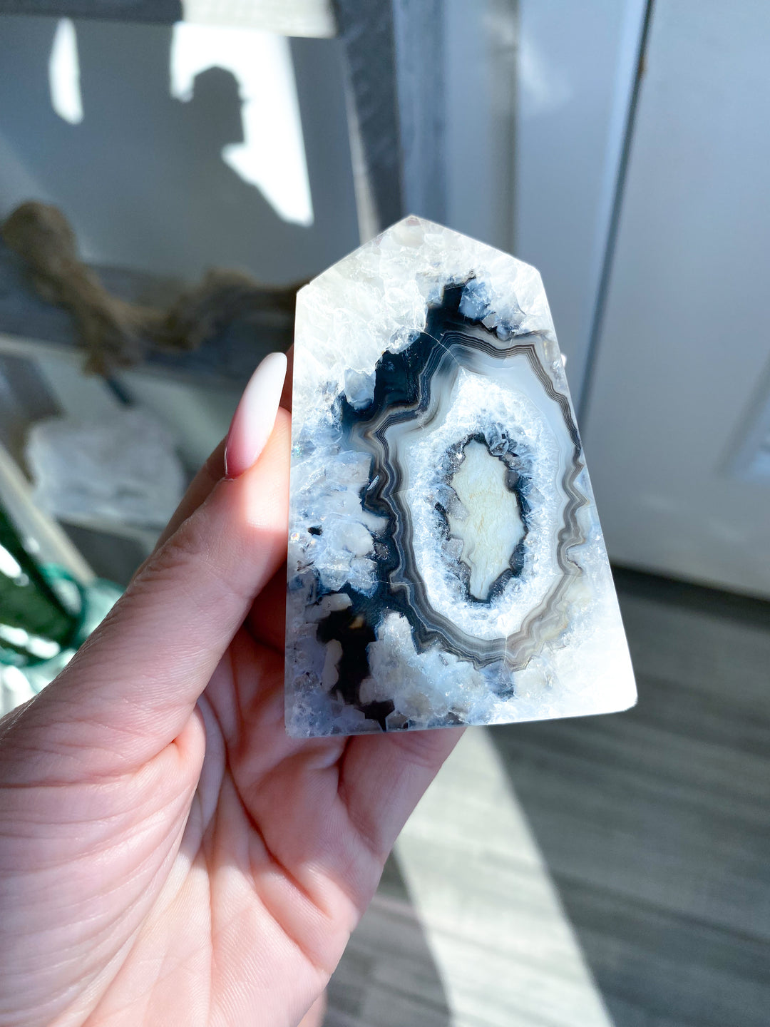 Black Agate Standing Slice Tower #2