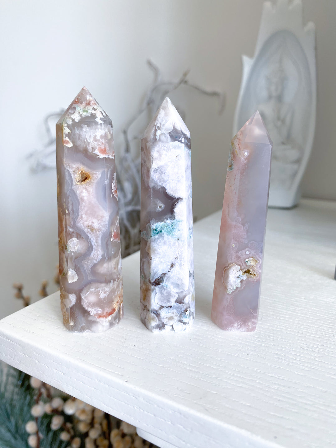 Pretty Pink Flower Agate Tower - You Choose