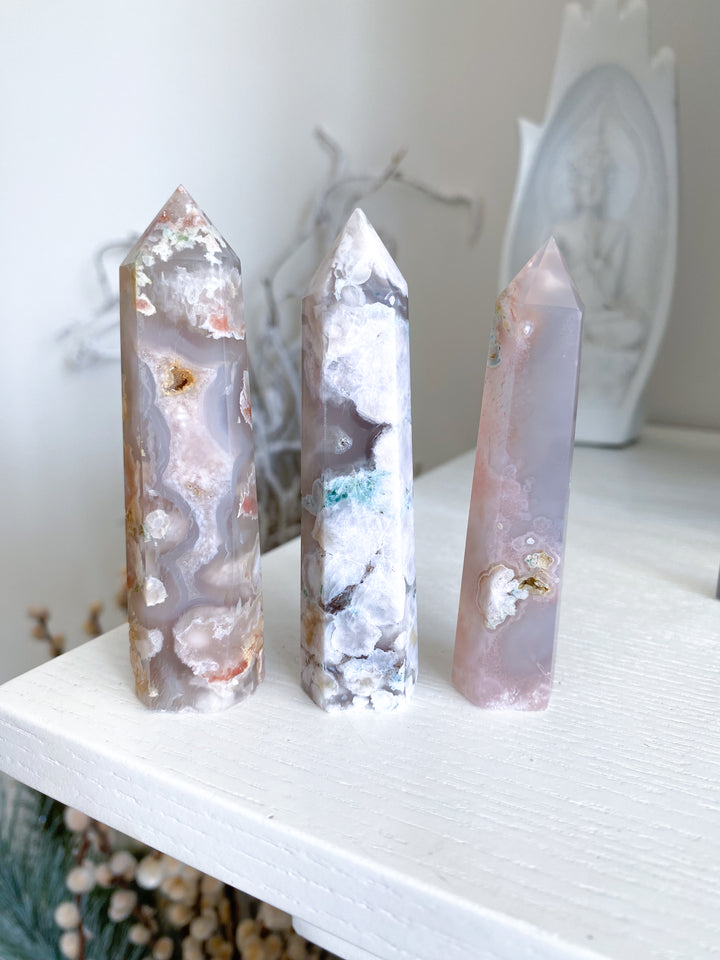 Pretty Pink Flower Agate Tower - You Choose