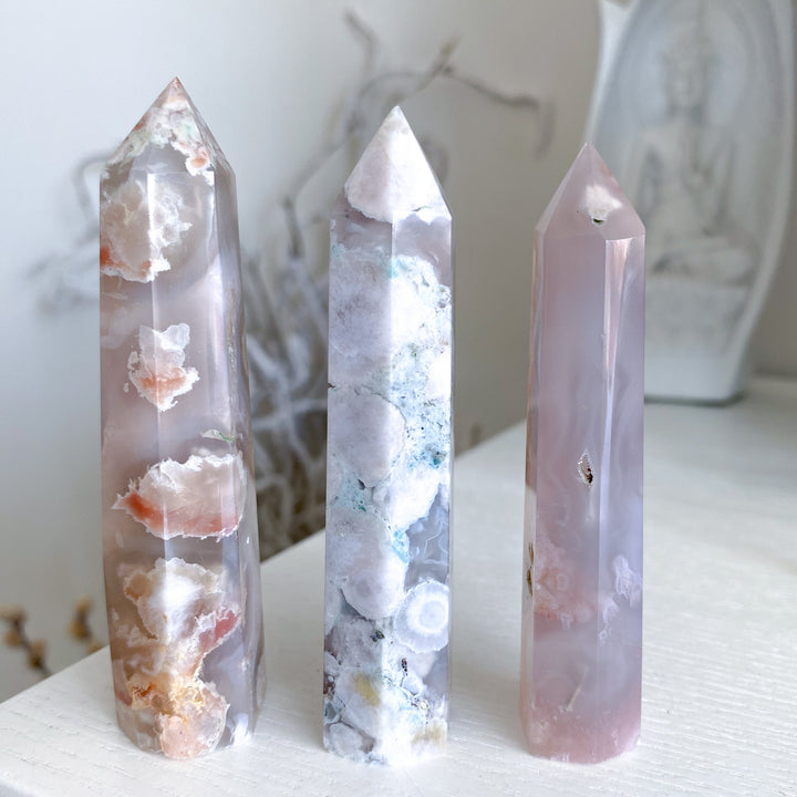 Pretty Pink Flower Agate Tower - You Choose