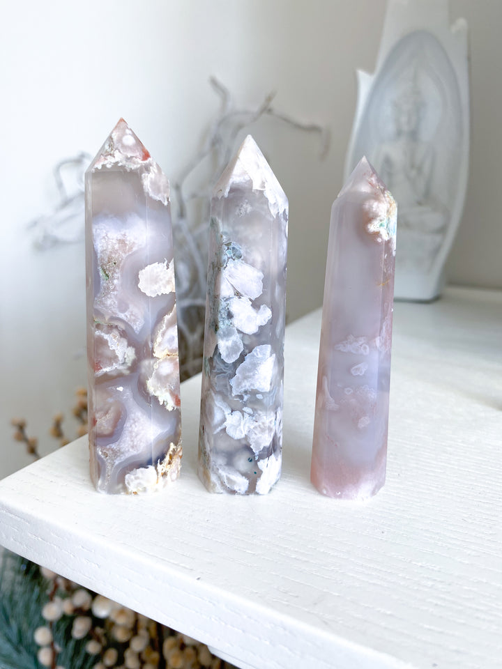Pretty Pink Flower Agate Tower - You Choose
