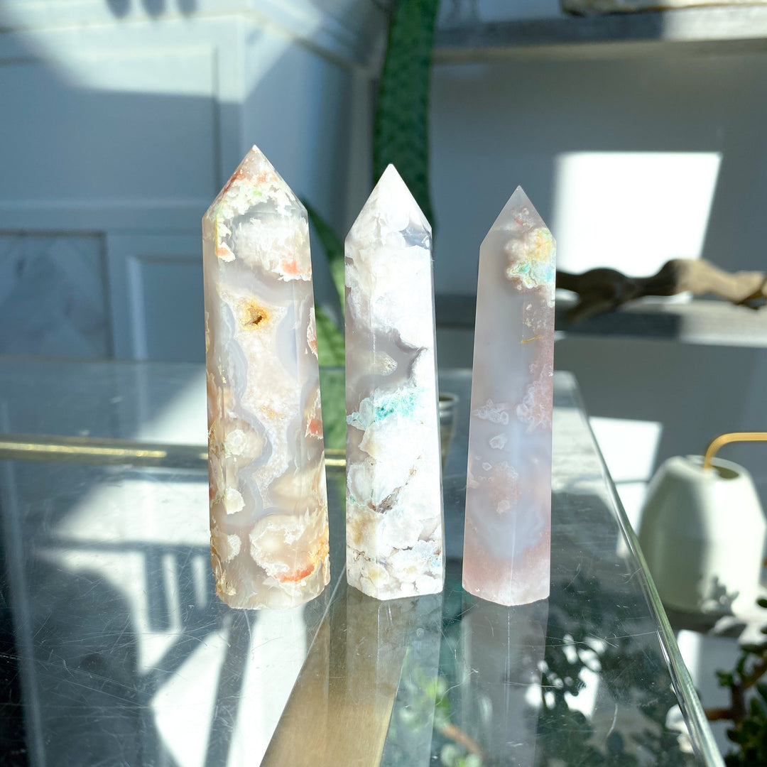 Pretty Pink Flower Agate Tower - You Choose