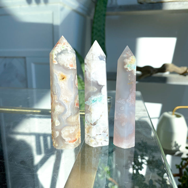 Pretty Pink Flower Agate Tower - You Choose
