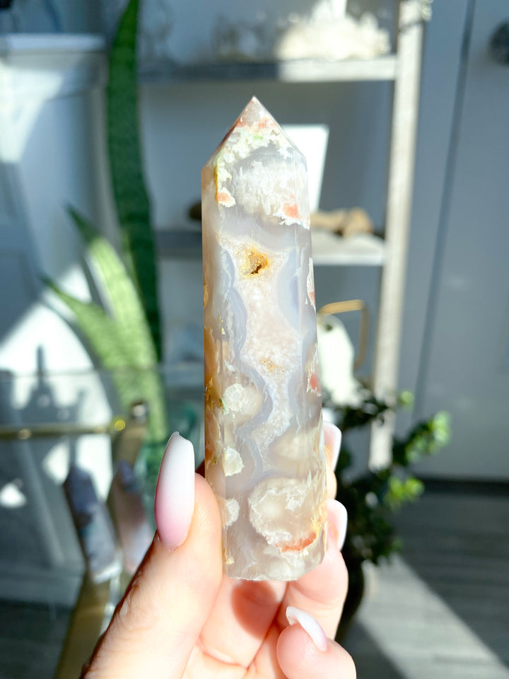 Pretty Pink Flower Agate Tower - You Choose