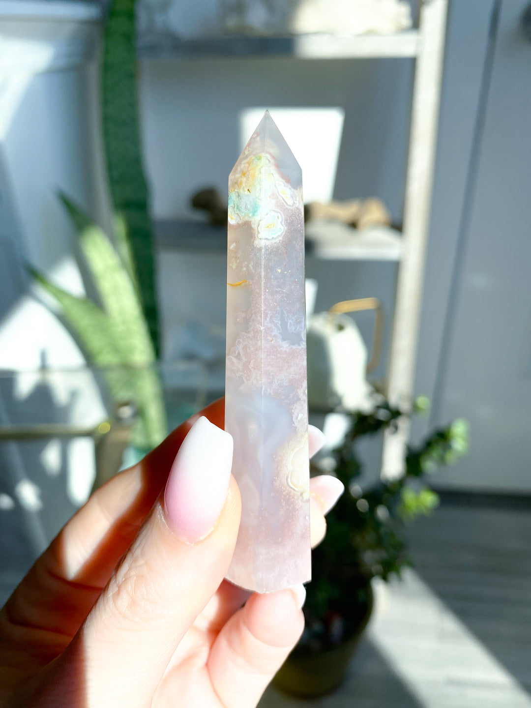 Pretty Pink Flower Agate Tower - You Choose