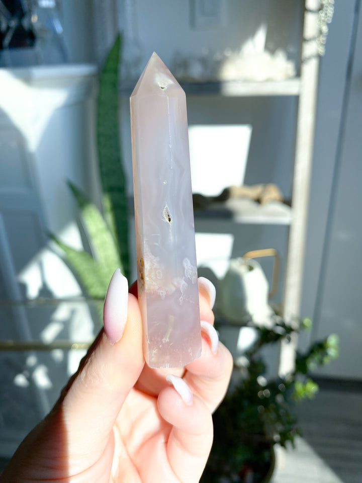 Pretty Pink Flower Agate Tower - You Choose