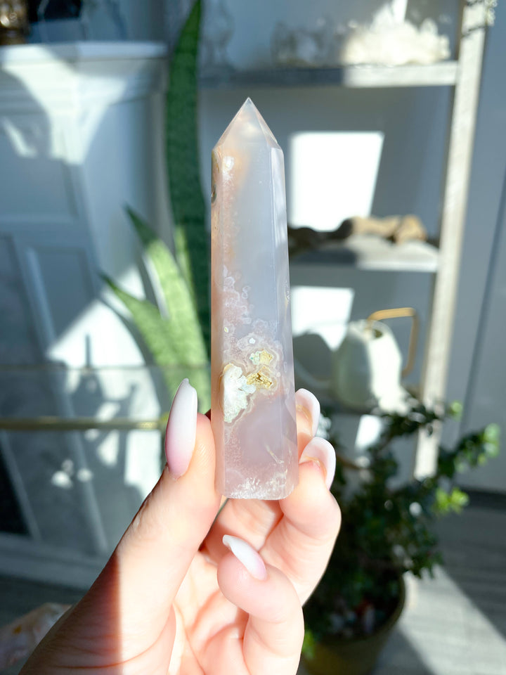 Pretty Pink Flower Agate Tower - You Choose