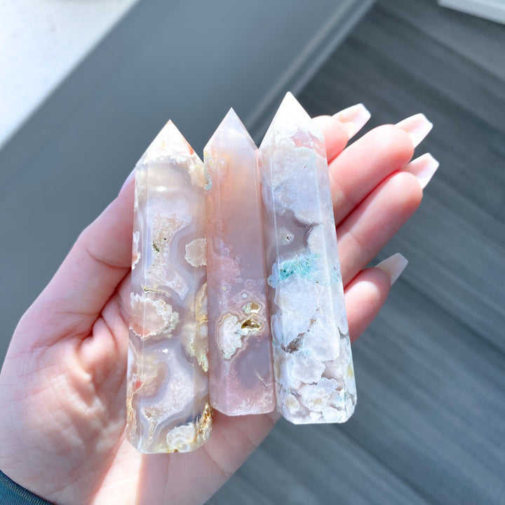 Pretty Pink Flower Agate Tower - You Choose