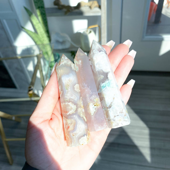 Pretty Pink Flower Agate Tower - You Choose