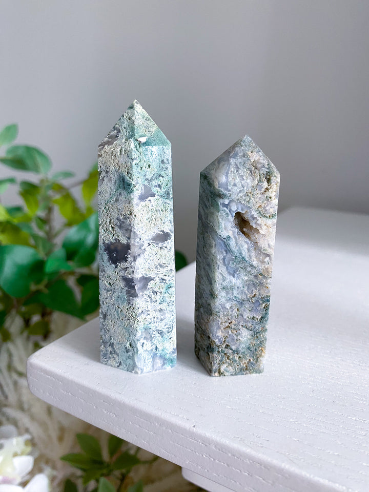 Chalky Moss Agate Tower