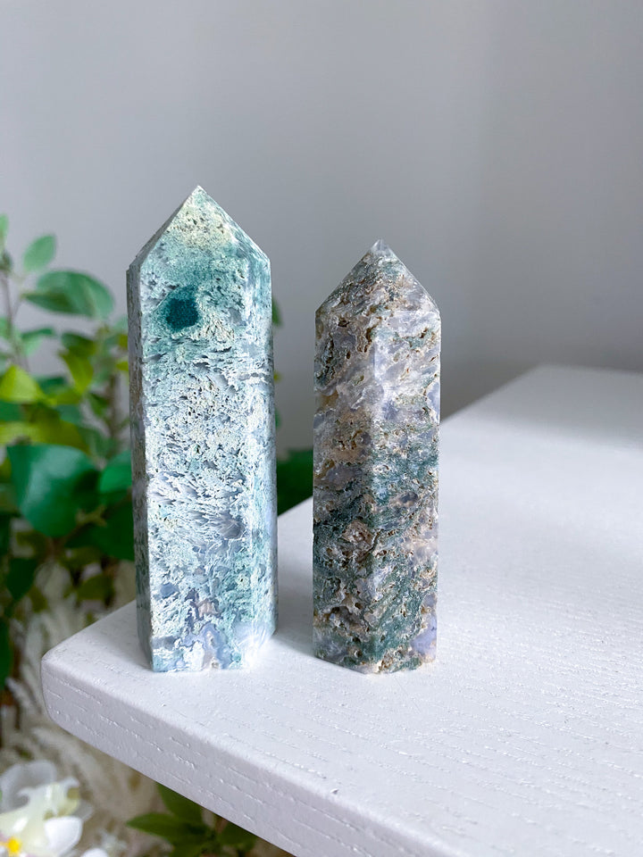 Chalky Moss Agate Tower