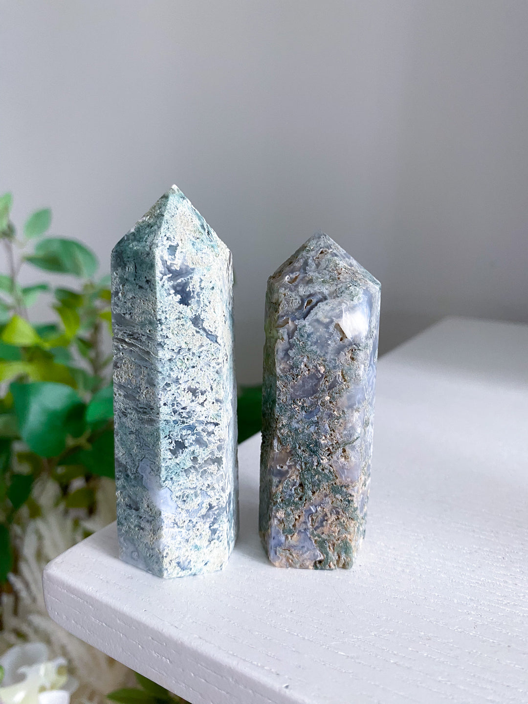 Chalky Moss Agate Tower