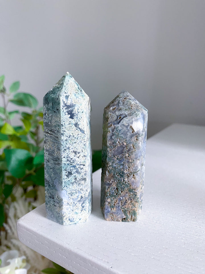 Chalky Moss Agate Tower