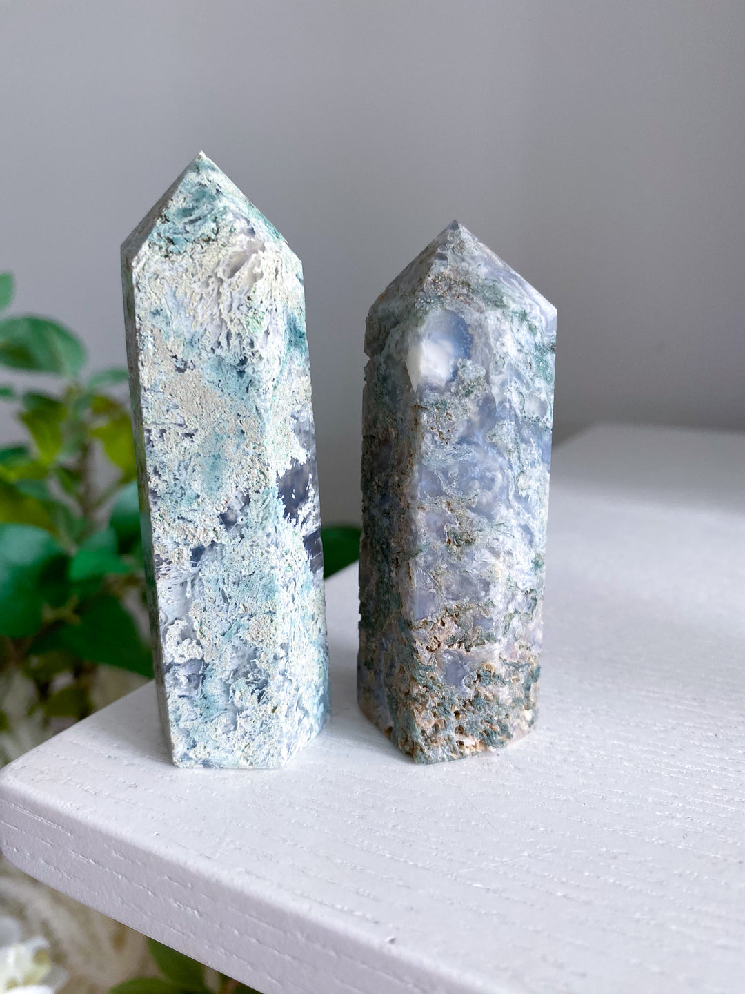 Chalky Moss Agate Tower