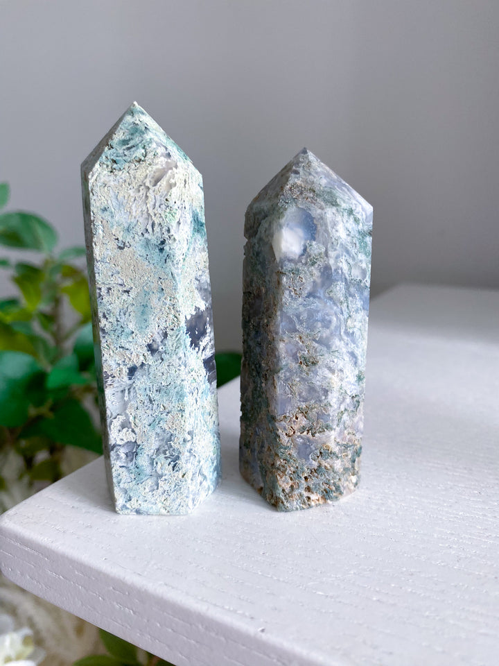 Chalky Moss Agate Tower