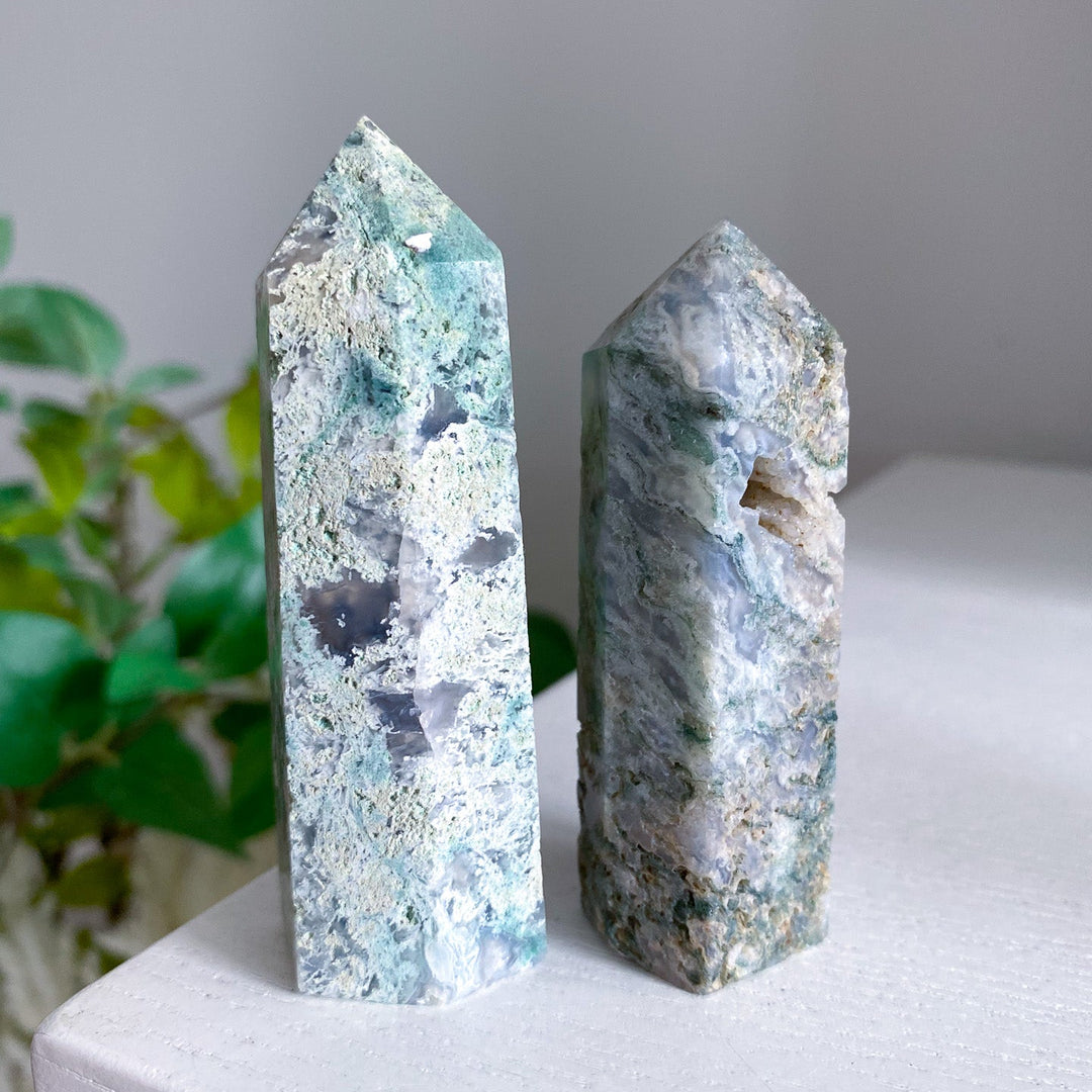 Chalky Moss Agate Tower