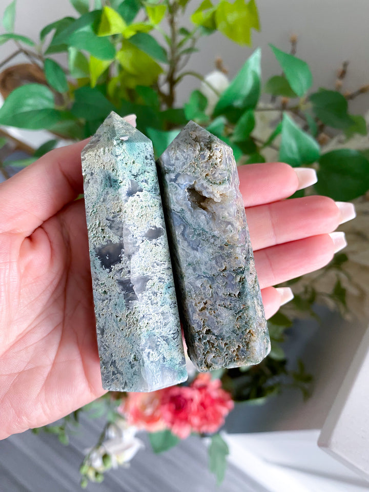 Chalky Moss Agate Tower