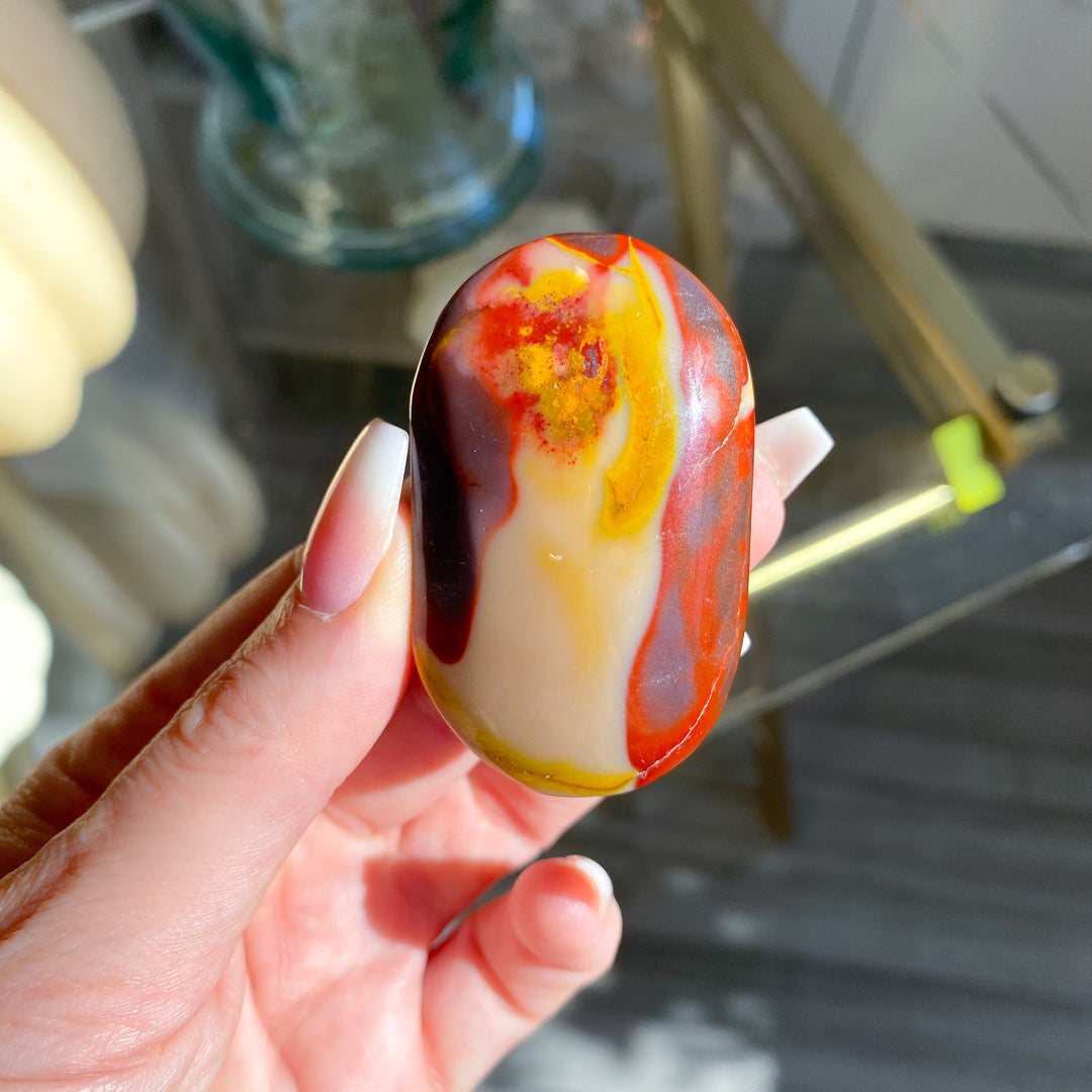 Small Red and Mustard Mookaite Palm Stone 