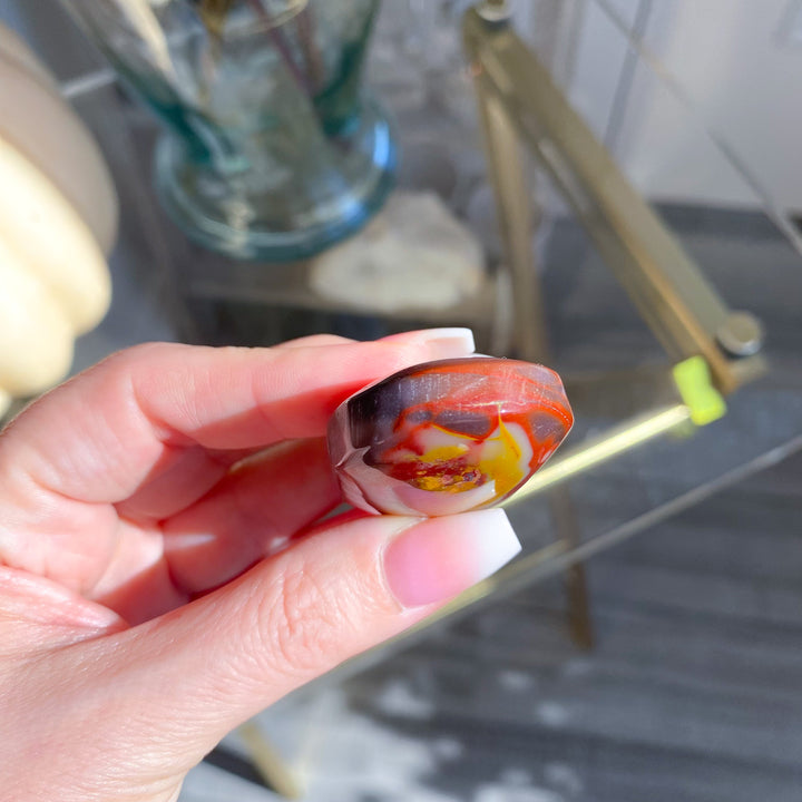 Small Red and Mustard Mookaite Palm Stone 