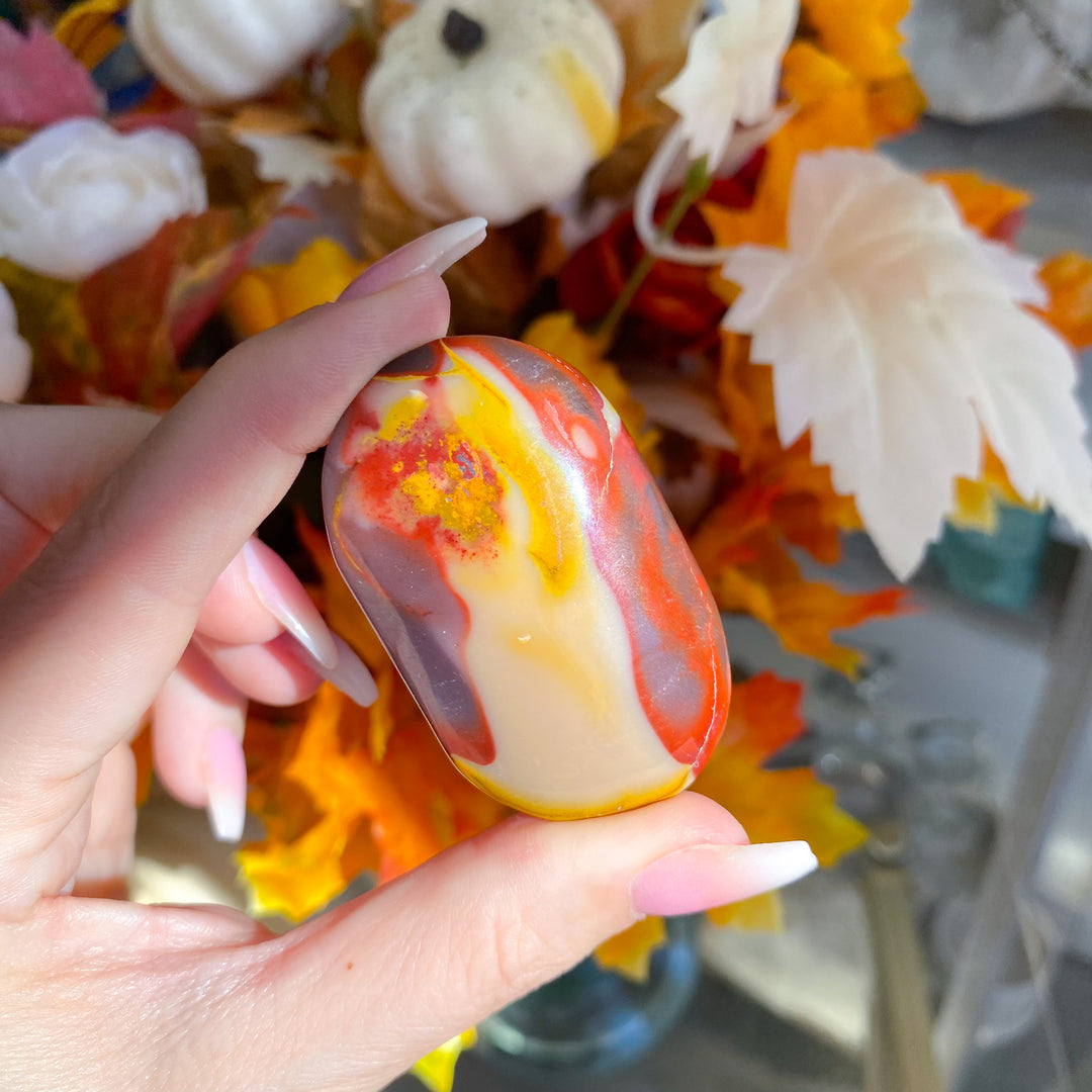 Small Red and Mustard Mookaite Palm Stone 