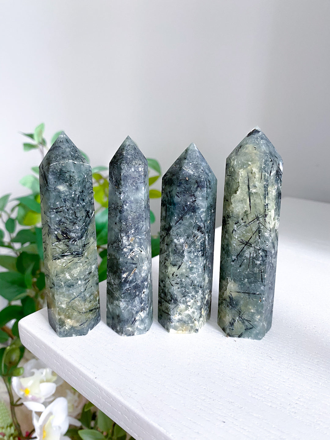 Dark Prehnite with Epidote Tower - 3"