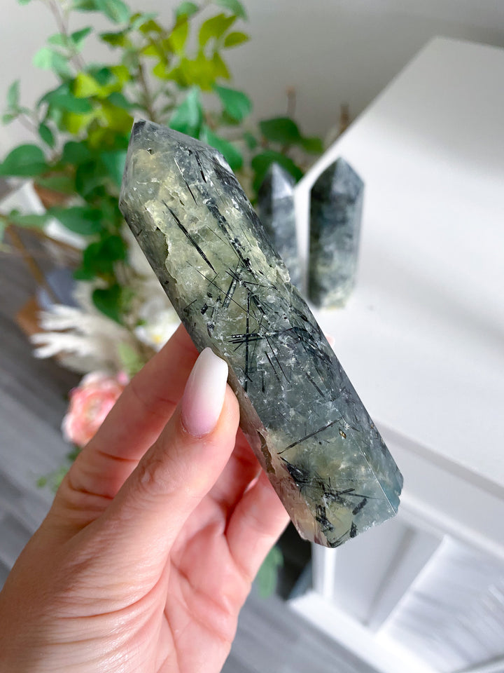 Dark Prehnite with Epidote Tower - 3"