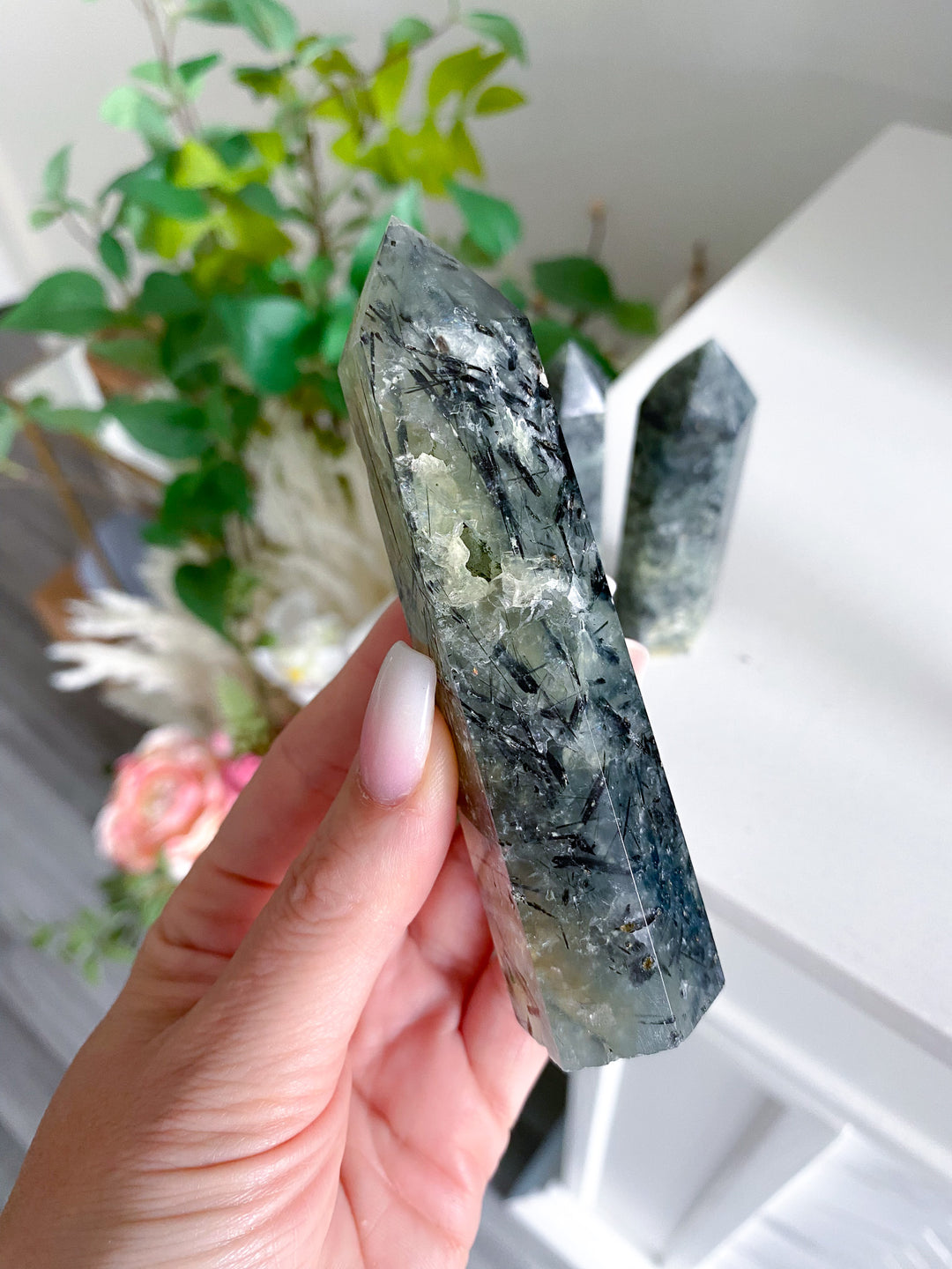 Dark Prehnite with Epidote Tower - 3"