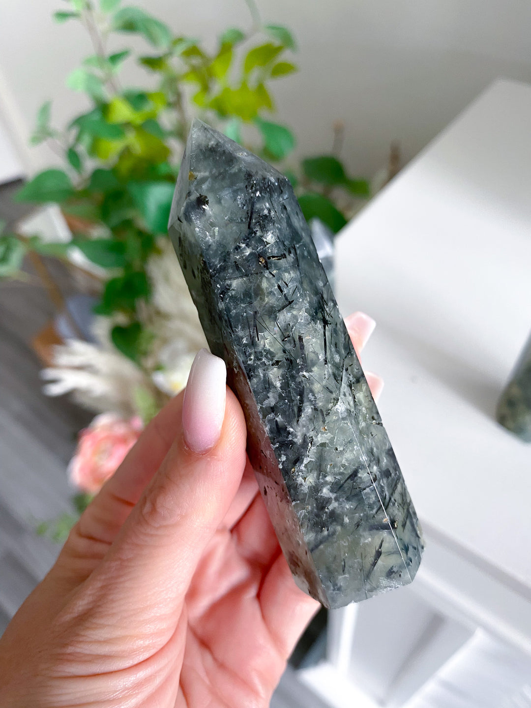 Dark Prehnite with Epidote Tower - 3"