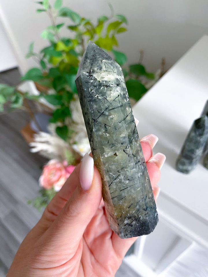 Dark Prehnite with Epidote Tower - 3"