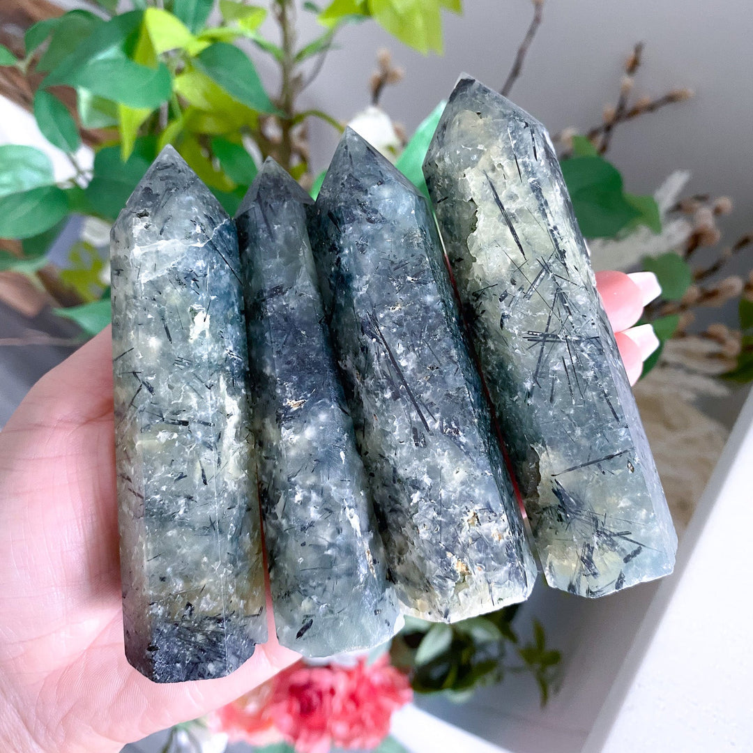 Dark Prehnite with Epidote Tower - 3"
