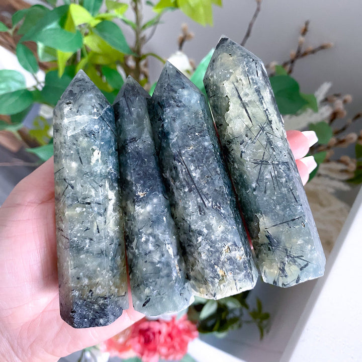 Dark Prehnite with Epidote Tower - 3"